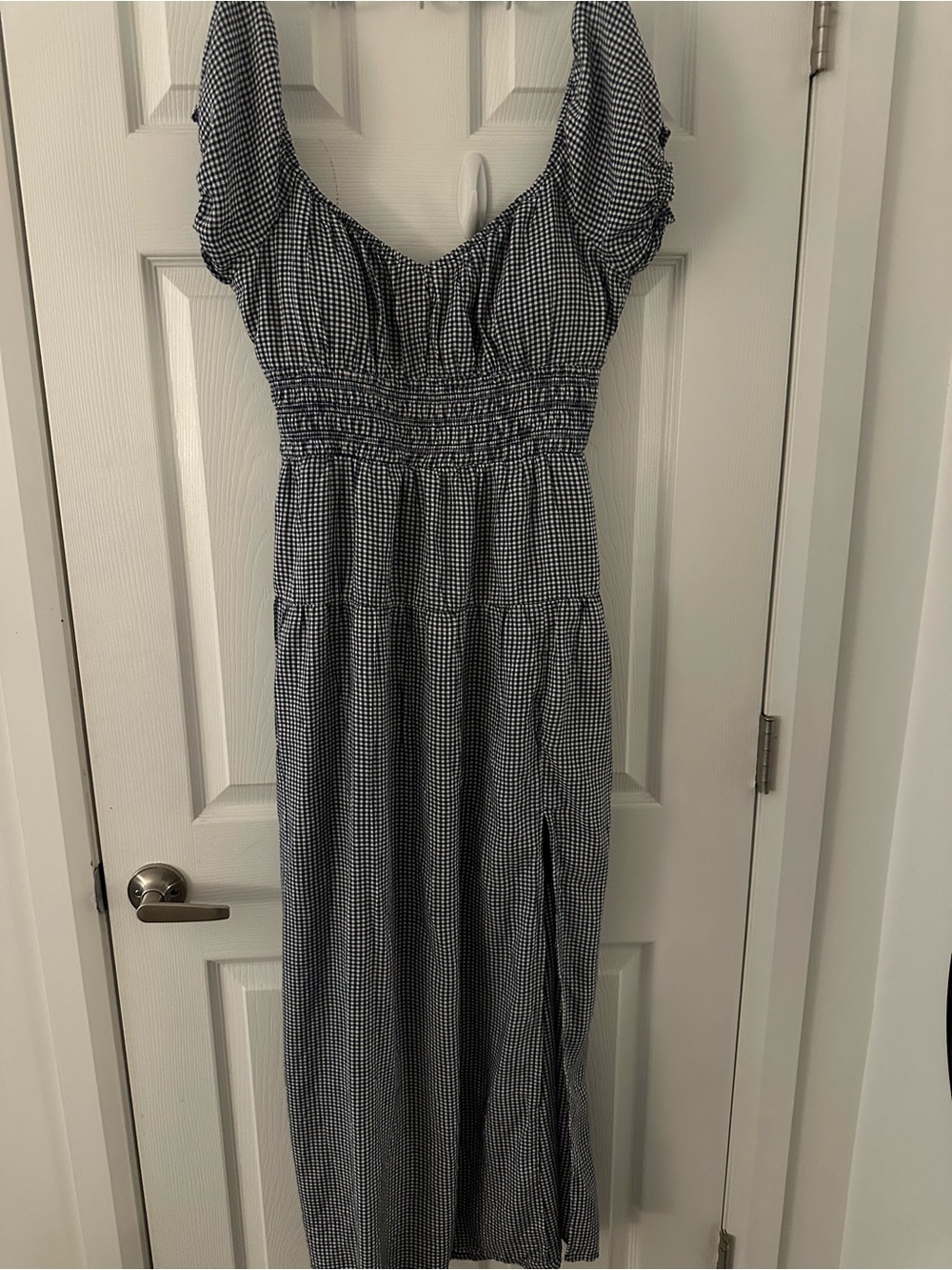 Hollister Navy and White Gingham Smocked Maxi Dress